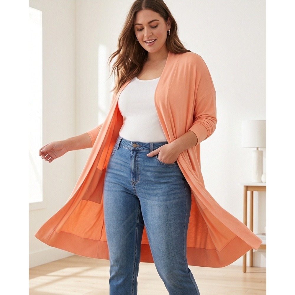 Torrid 0 Super Soft Knits Peach Longline Open Front Cardigan Sweater L/XL NEW